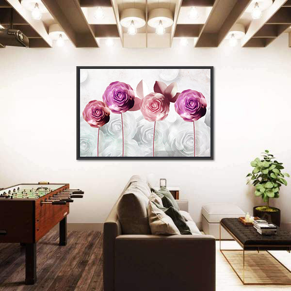 Pink and Purple Stylized Rose Illustration Canvas Wall Art