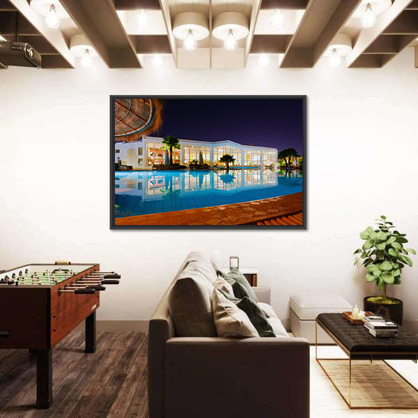 Luxury Resort Pool at Night Canvas Wall Art