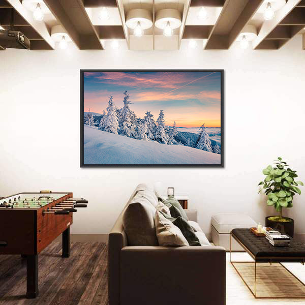 Winter Sunset In Carpathians Ukraine Canvas Wall Art
