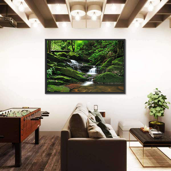 Waterfall In Rain Forest Canvas Wall Art