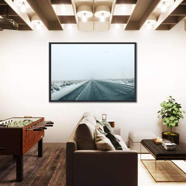 Mountain Road in Winter Storm Canvas Wall Art
