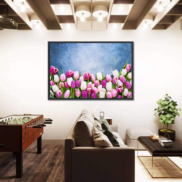 Border Of Pink And White Tulips Canvas Wall Art