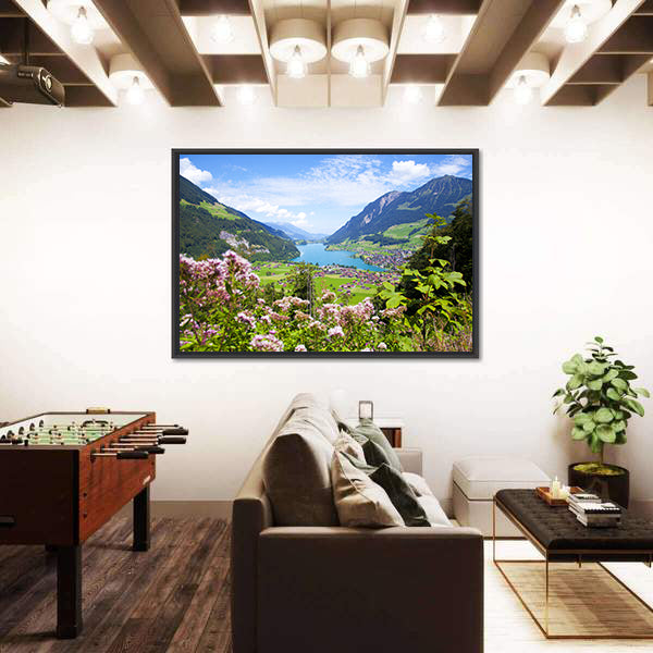Summer Landscape In Lungern Village Canvas Wall Art