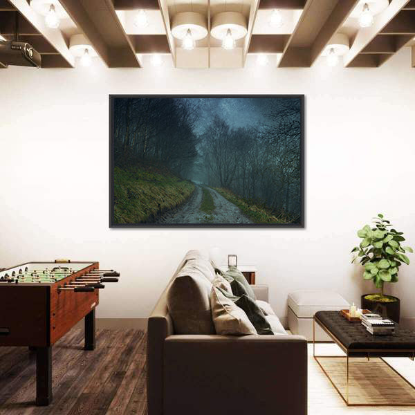 Foggy Forest Path Under Starry Sky Canvas Wall Art