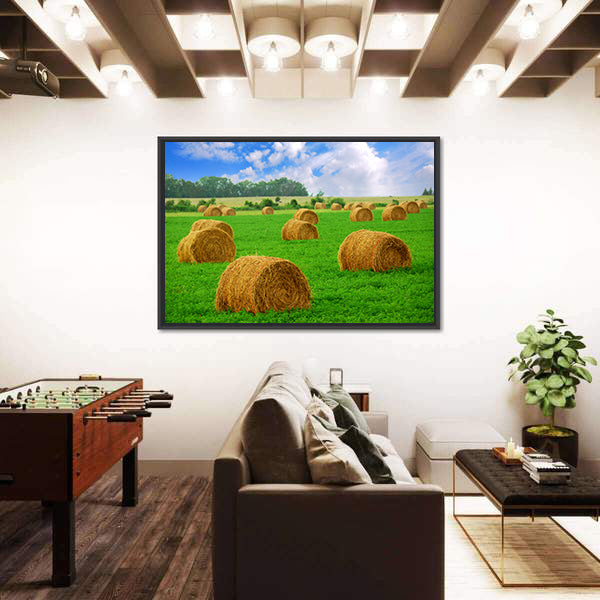 Hay Bales in a Field Canvas Wall Art
