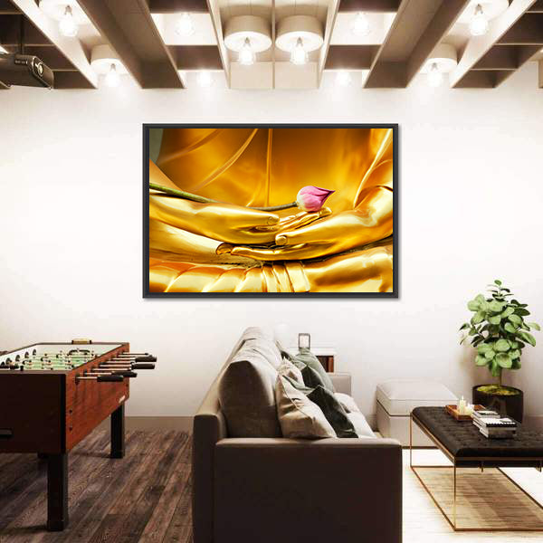 Lotus In Hand Of Buddha Canvas Wall Art