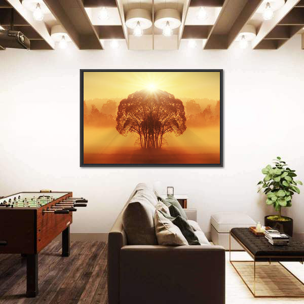Lone Tree in Golden Morning Mist Canvas Wall Art