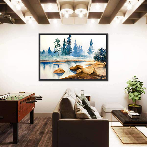 Watercolor Lake Landscape Canvas Wall Art