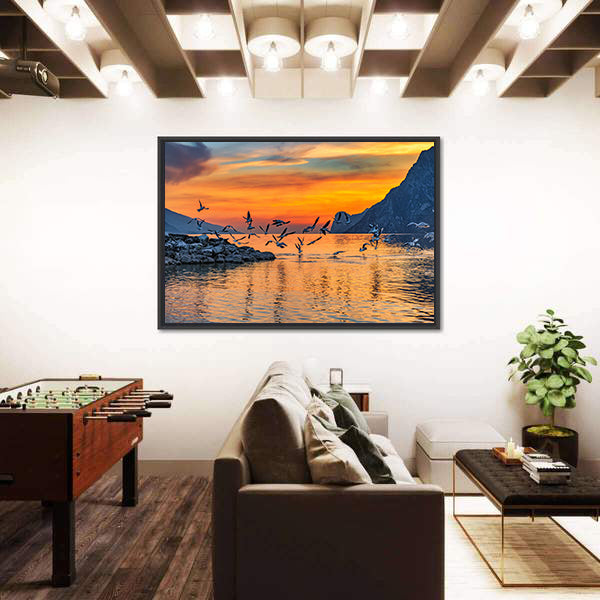 Sunset At Lake Garda In Italy Canvas Wall Art