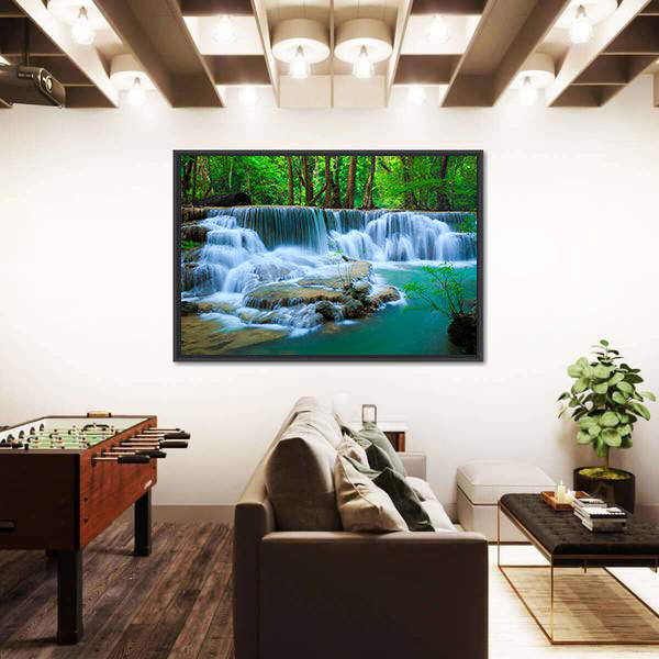 Huay Ma Khamin Waterfall In Kanchanaburi Thailand Canvas Wall Art