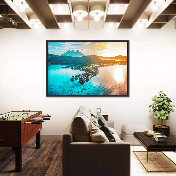 Bora Bora Overwater Bungalows at Sunset Canvas Wall Art