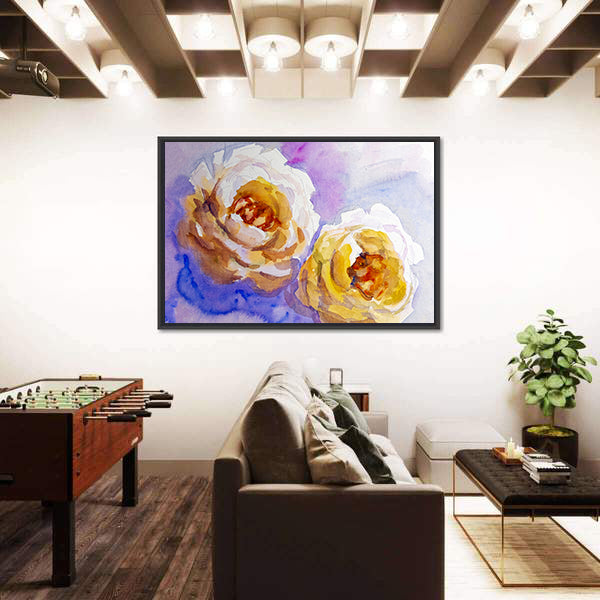 Two Yellow Roses Watercolor Painting Canvas Wall Art
