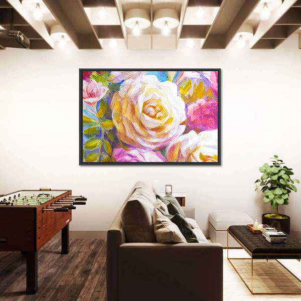 Peonies and Roses Bouquet Sketch Canvas Wall Art