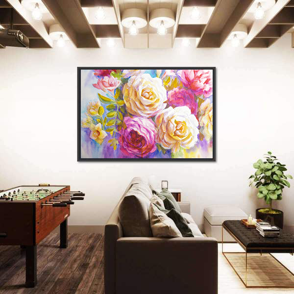 Sketch Of Peonies And Roses Bouquet Canvas Wall Art