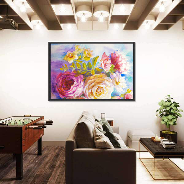 Roses And Peonies Bouquet Canvas Wall Art
