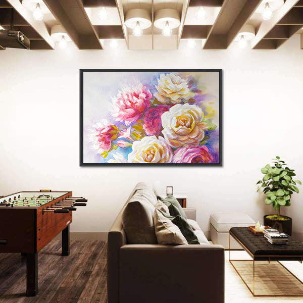 Watercolor Roses And Peonies Sketch Canvas Wall Art