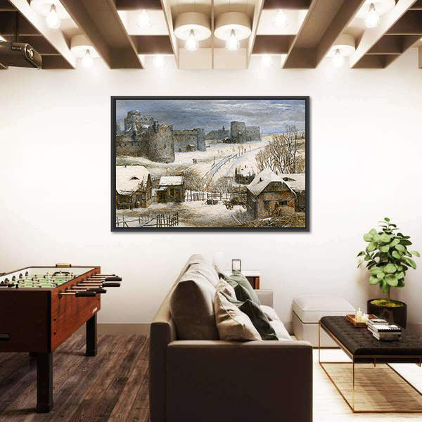 Medieval Castle in Winter Canvas Wall Art