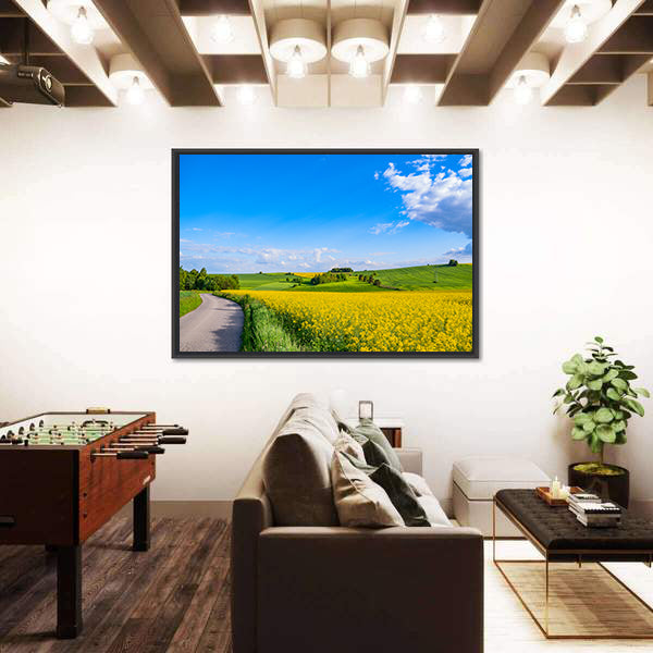 Oilseed field In Italian Countryside Canvas Wall Art