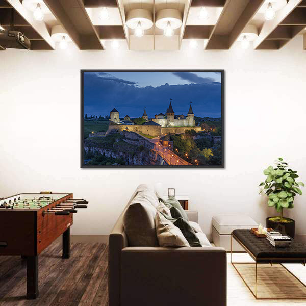 Kamianets Podilskyi Castle At Dusk In Ukraine Canvas Wall Art
