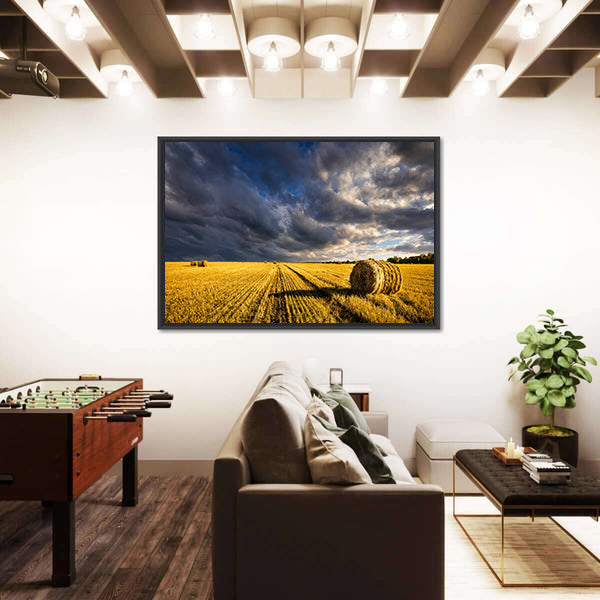 Golden Haystacks Field Canvas Wall Art