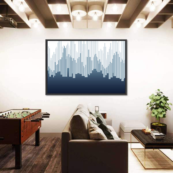 Minimalist City Skyline in Navy and White Canvas Wall Art
