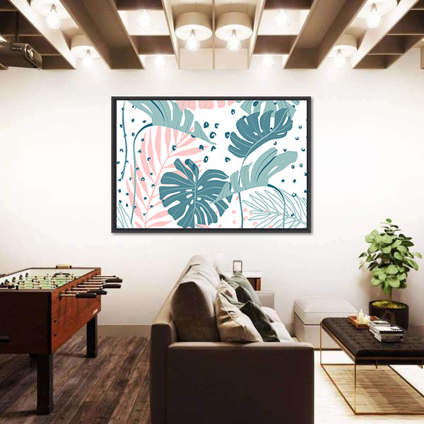 Monstera &amp; Palm Leaves Abstract Canvas Wall Art