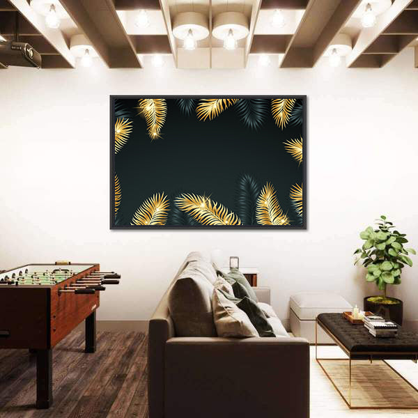 Golden Tropical Palm Leaves Canvas Wall Art