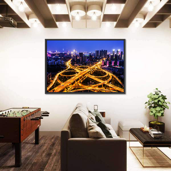 Night Traffic Interchange in Hanyang, Wuhan Canvas Wall Art