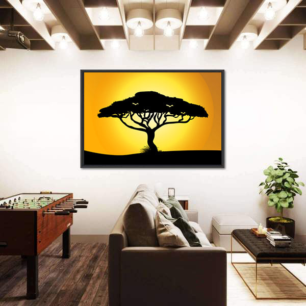 African Savanna Sunset Silhouette Canvas Wall Art
