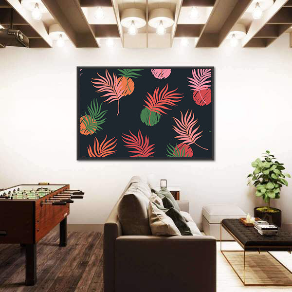 Palm Leaf Seamless Pattern Canvas Wall Art
