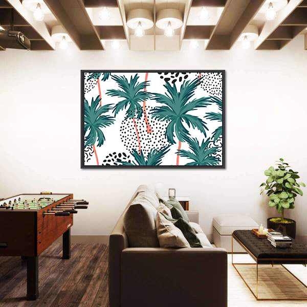 Teal Palm Fronds Pattern Canvas Wall Art