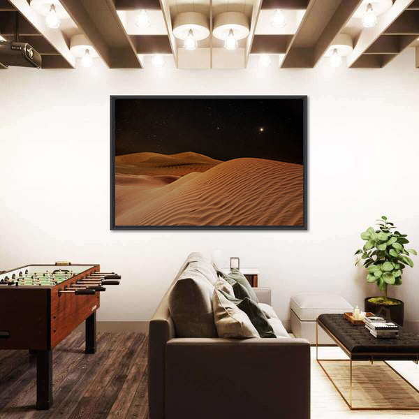 Sandy Desert Under Starry Night Sky Canvas Wall Art