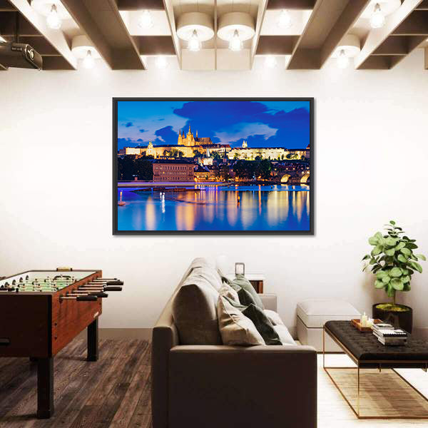 Night View Of Prague Castle Canvas Wall Art