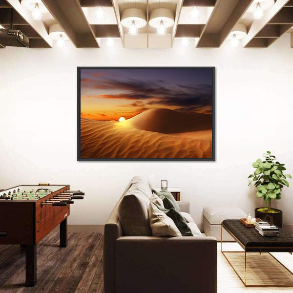 Sandy Desert At Sunset Canvas Wall Art