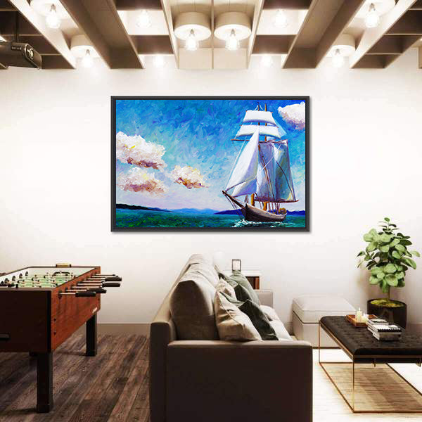 Oil Painted Sailing Boat Canvas Wall Art