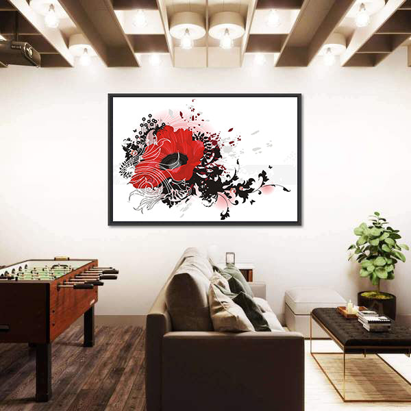 Red Poppy Abstract Floral Canvas Wall Art