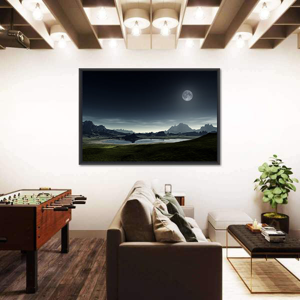 Moonlit Mountain Lake Canvas Wall Art