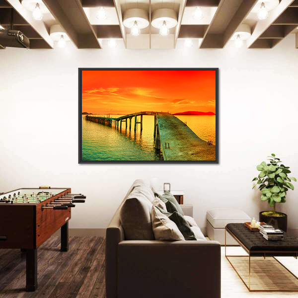 Sunset Over The Sea Pier Canvas Wall Art