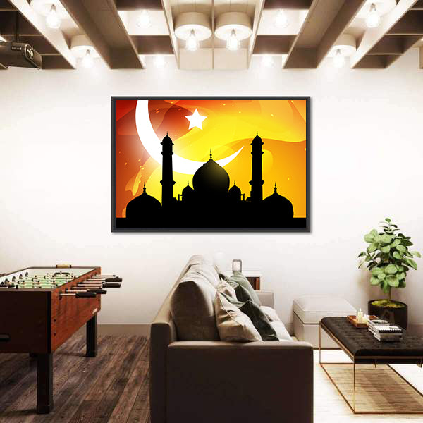 Glowing Ramadan Mosque Silhouette Canvas Wall Art