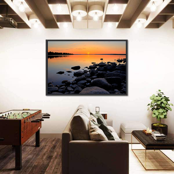 Beach At Sunset In Sweden Canvas Wall Art