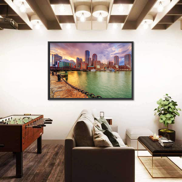 Boston Harbor Skyline at Sunset Canvas Wall Art