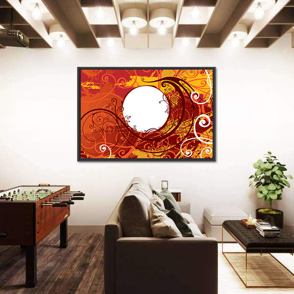 Maroon Floral Scrollwork Ornament Canvas Wall Art