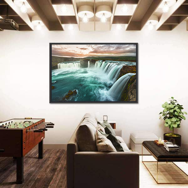 Godafoss Waterfall at Sunset Canvas Wall Art