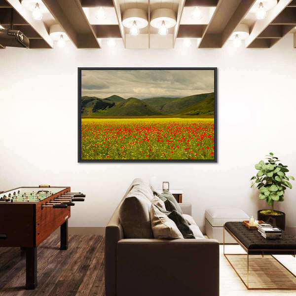 Castelluccio Di Norcia Meadow with Red Poppies Canvas Wall Art