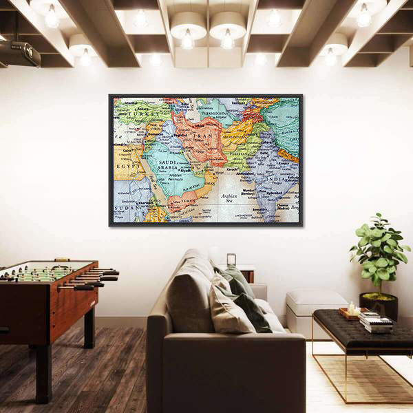 Map Of Middle East Canvas Wall Art