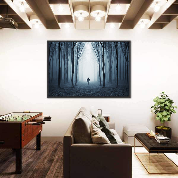 Man Walking Through A Fairytale Forest Canvas Wall Art