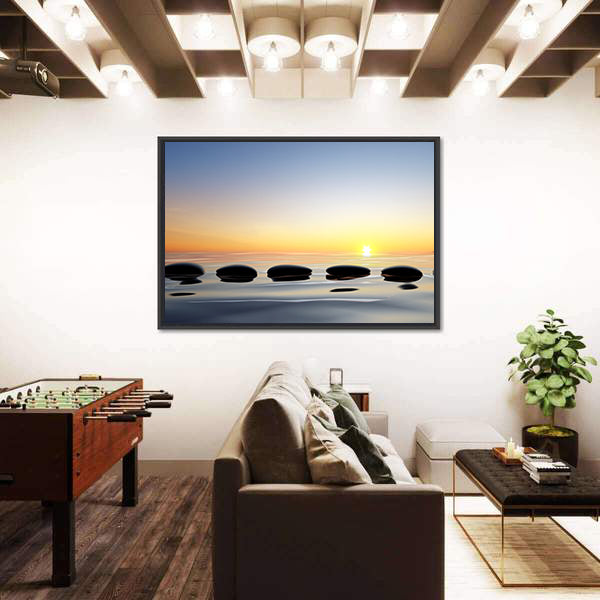 Lake With Zen Stones Canvas Wall Art