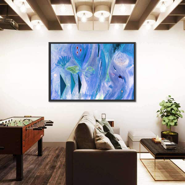 Dreamlike Blue Abstract with Stylized Face Canvas Wall Art