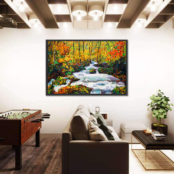 Autumn Maple Waterfall Canvas Wall Art