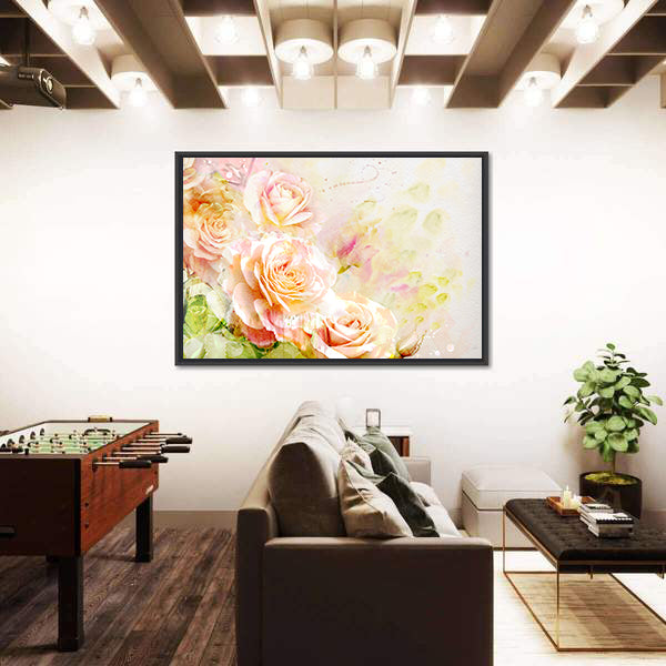 Soft Pastel Watercolor Roses Canvas Wall Art
